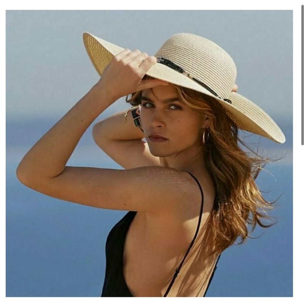 Anthropologie Bead-Trimmed oversized Paper Sun Hat - Picture 6 of 10